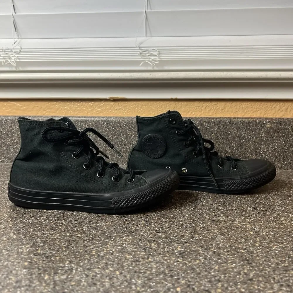 Converse All Star Little Kids Youth Sz 2 Canvas Sneaker Hi Top Lace Up All Black